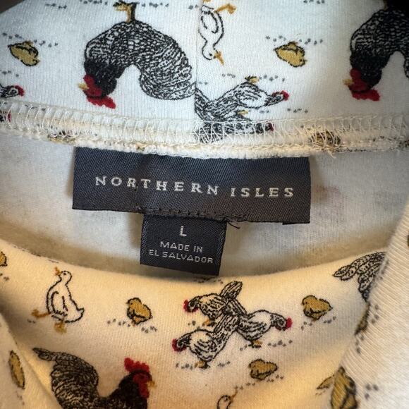 Northern Isles Women’s L Chicken Rooster Print Mock Neck Long Sleeve Top Farm - Picture 2 of 7